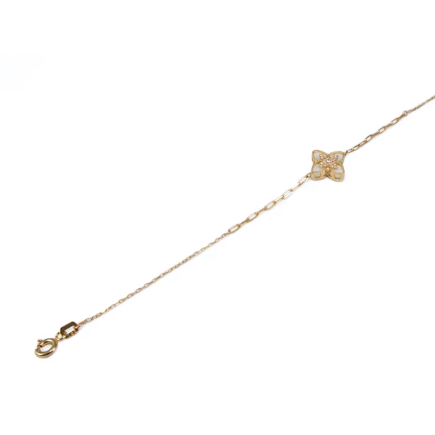 Köves-gyöngyházas virágos arany karlánc Köves-gyöngyházas virágos arany karlánc