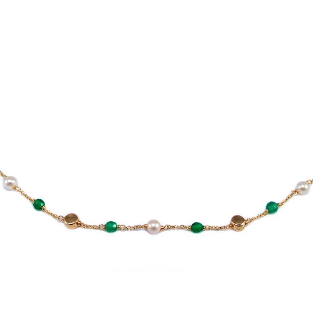 Gyöngyös-smaragd köves arany nyaklánc Gyöngyös-smaragd köves arany nyaklánc