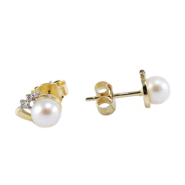 Sárga arany gyöngyös-köves fülbevaló Sárga arany gyöngyös-köves fülbevaló