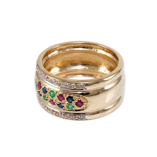 Gyémánt-rubin-smargd-zafír köves arany gyűrű  Gyémánt-rubin-smargd-zafír köves arany gyűrű