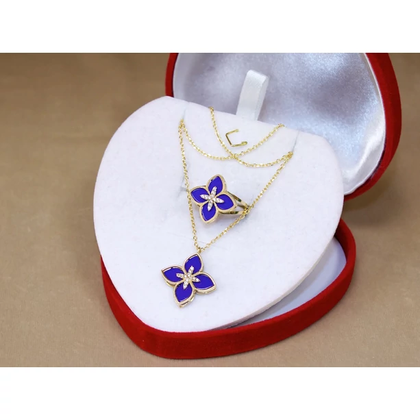 Új arany kék virágos gyűrű Új arany kék virágos gyűrű