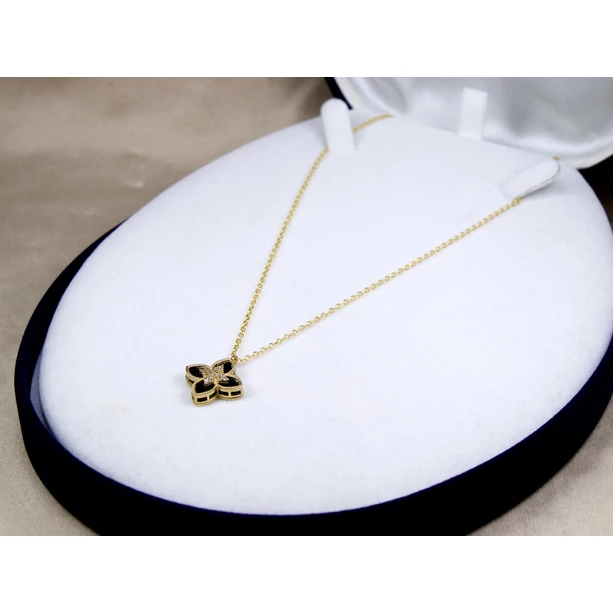 Új arany fekete köves virág medál lánccal Új arany fekete köves virág medál lánccal