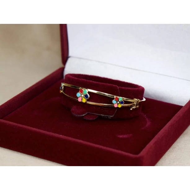 Felújított színes virágos sárga arany gyermek karkötő  Felújított színes virágos sárga arany gyermek karkötő