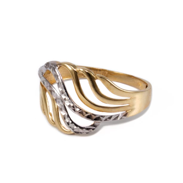 Bicolor áttört vésett hullámos arany gyűrű Bicolor áttört vésett hullámos arany gyűrű