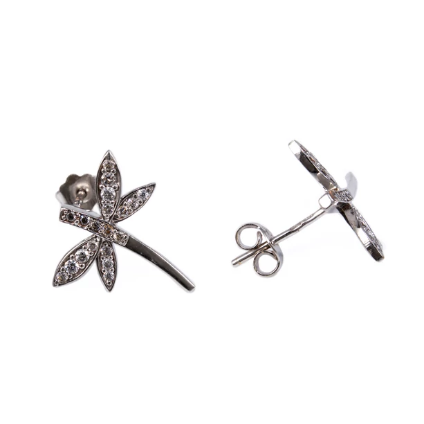 Köves szitakötő fehérarany fülbevaló 