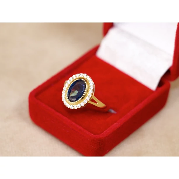 Új arany kék-fehér ovál köves gyűrű Új arany kék-fehér ovál köves gyűrű