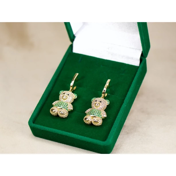 Felújított zöld fehér köves sárga arany macis fülbevaló Felújított zöld fehér köves sárga arany macis fülbevaló