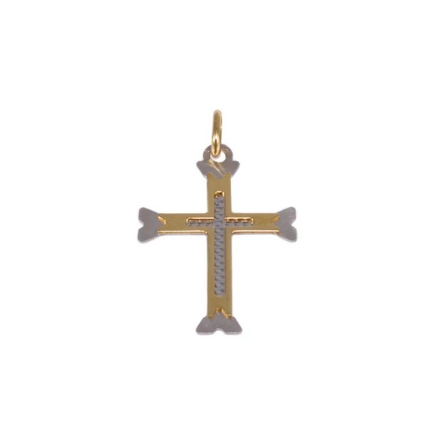 Bicolor vésett és matt arany kereszt medál Bicolor vésett és matt arany kereszt medál