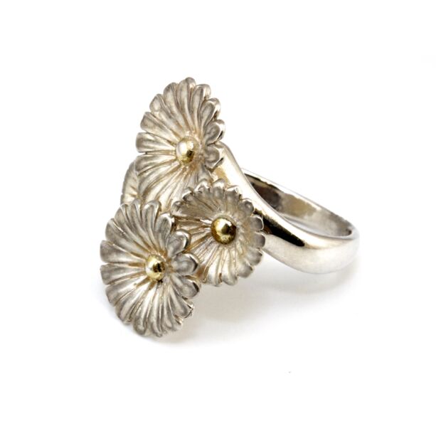 Kézi készítésű virágos ezüst gyűrű