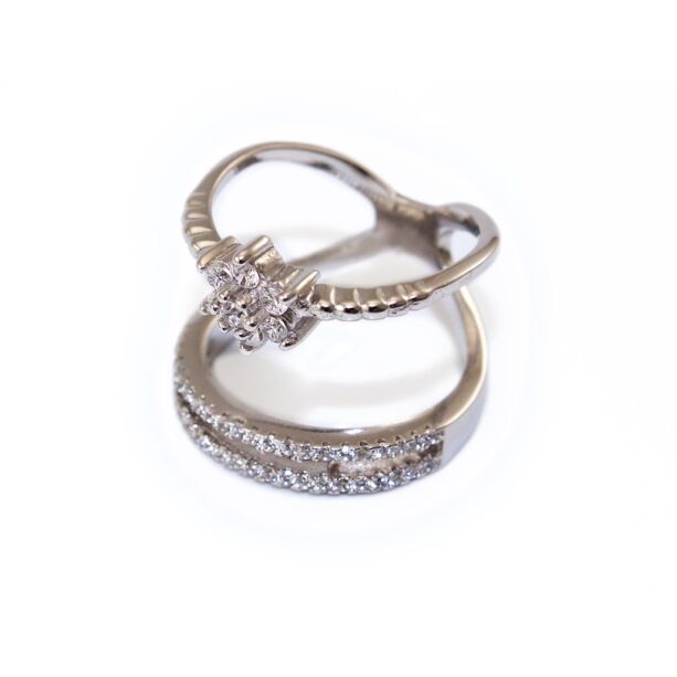 Köves virágos dupla soros ezüst gyűrű