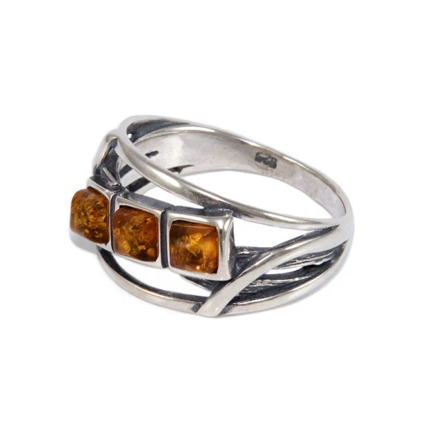 Borostyán köves ezüst gyűrű 