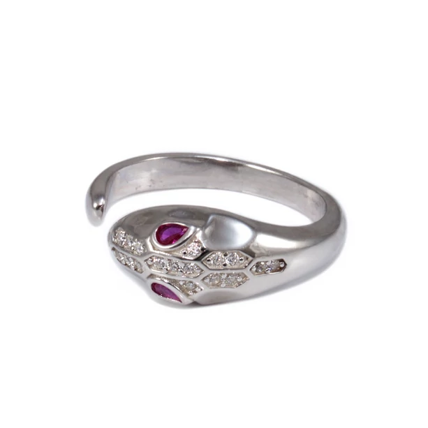 Rózsaszín és fehér köves kígyós ezüst gyűrű